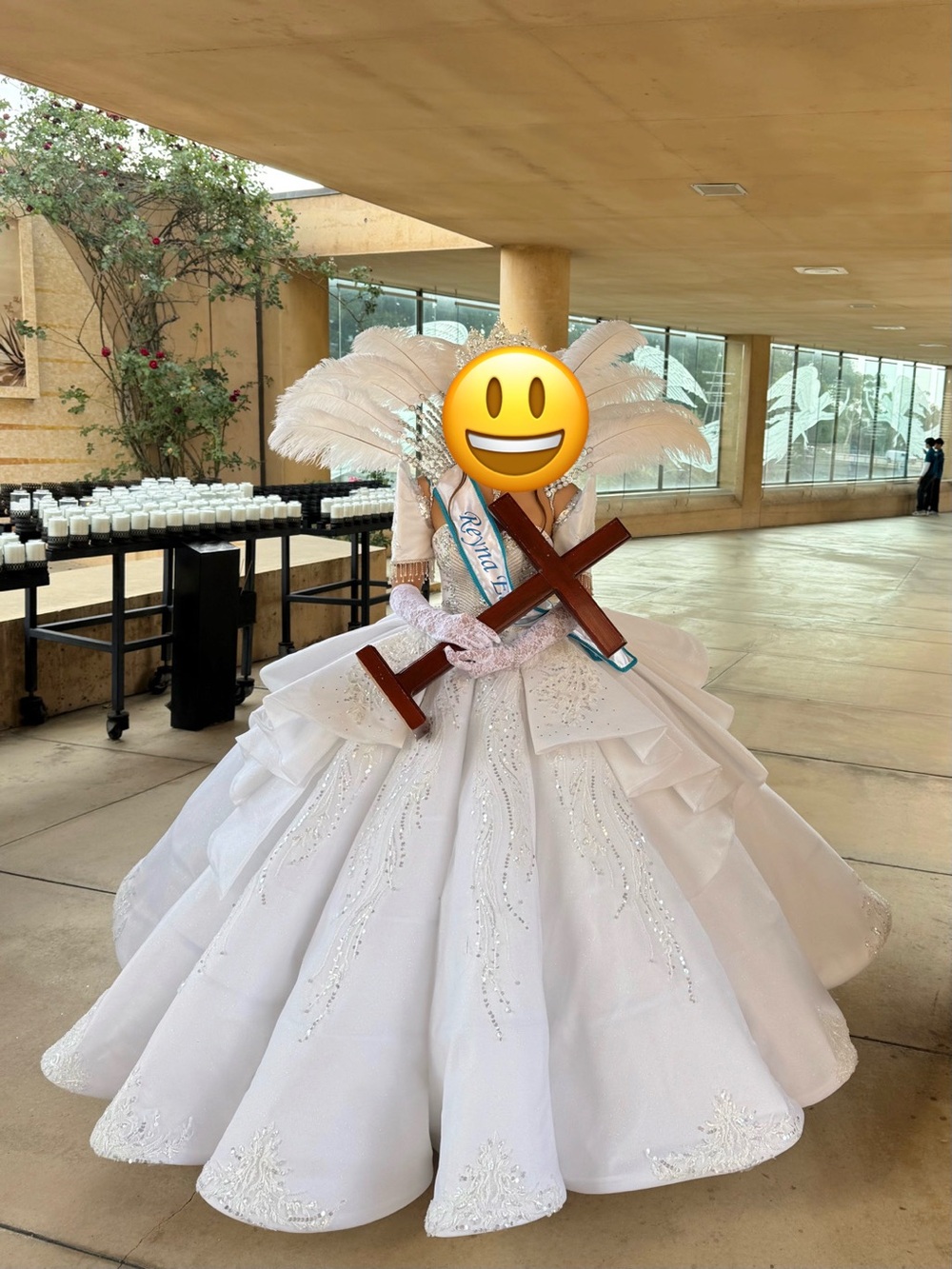 White Ball Gown Wedding Dress with Feather Detail